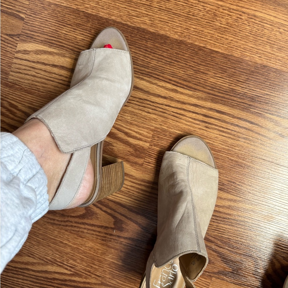 Franco Sarto Taupe Open-Toe Slingback Heels